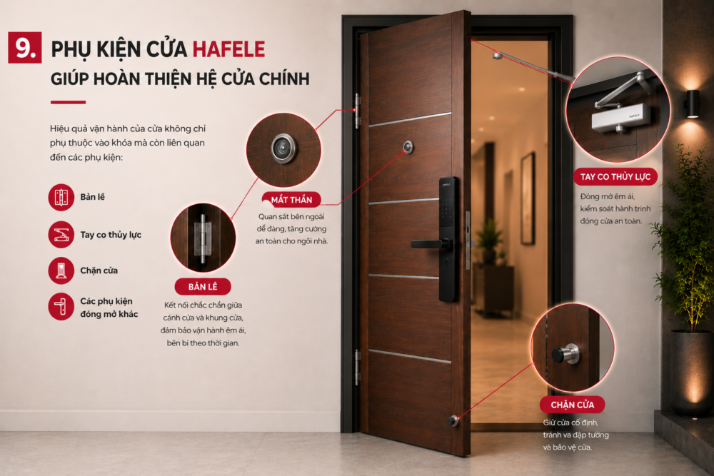 khóa hafele hệ phụ kiện cửa đồng bộ