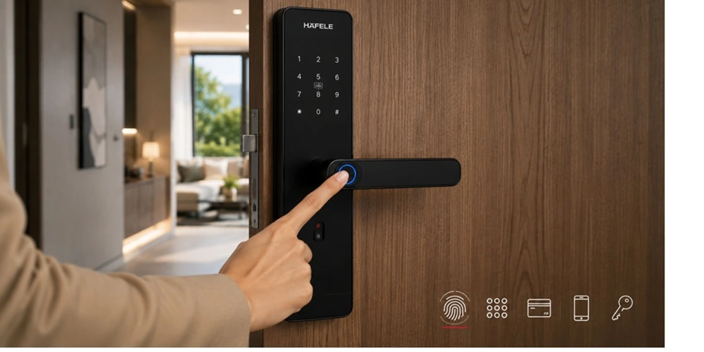 khóa điệntử hafele sử dụng công nghệ mở cửa bằng vân tay