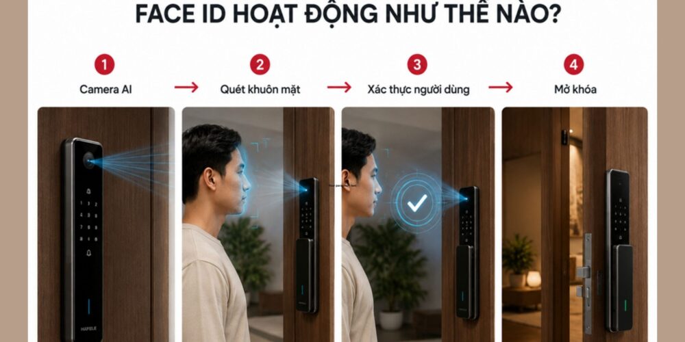 Giai thích các bước xác thực face ID trên khóa điện tử Hafele
