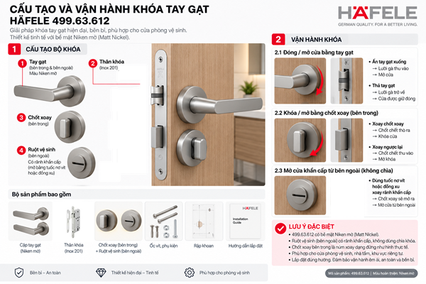 cấu tạo và cách thức vận hành của bộ khóa tay gạt 499.63.612