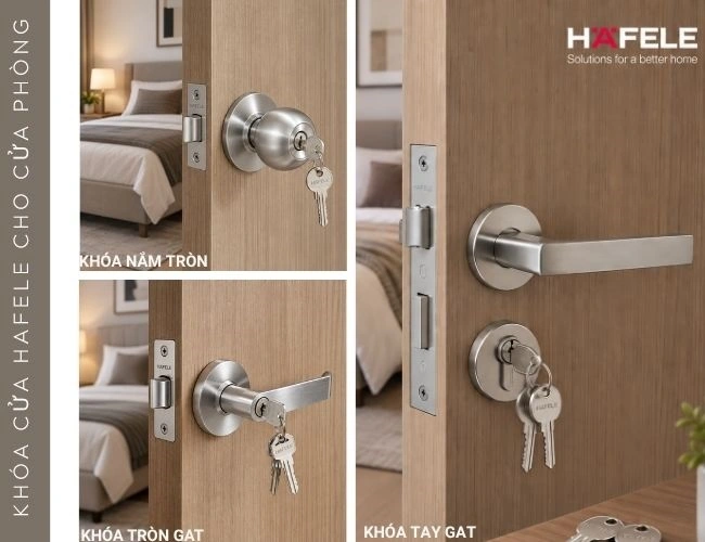 khóa cửa hafele cho cửa phòng gồm khóa tay gạt hafele, khóa tròn gạt và khóa nắm tròn hafele