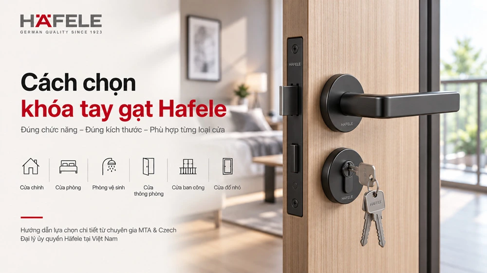 khóa tay gạt hafele gồm tay gạt, thân khóa, ruột khóa