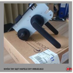 bộ khóa tay gạt DIY hafele 499.63.613 gồm cặp tay gạt phân thể, thân khóa lưỡi gà chốt chết, ruột chốt bên trong, rãnh khẩn cấp bên ngoài không chìa