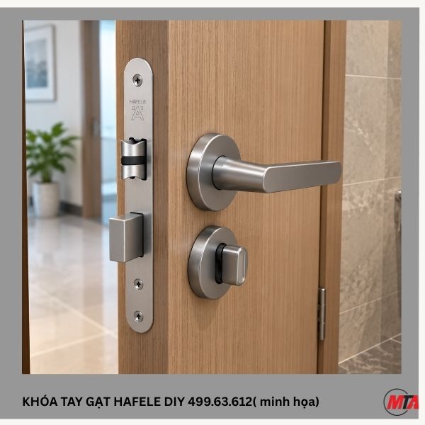 Khóa tay gạt DIY Hafele 499.63.612 màu Niken mờ – Khóa cho cửa phòng vệ sinh, bên trong chốt xoay, bên ngoài có rãnh mở khẩn cấp - Ảnh 3