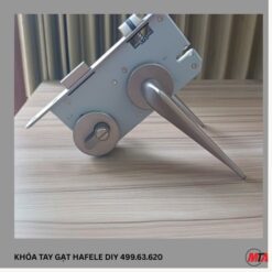 Khóa tay gạt DIY Hafele 499.63.620 Set C màu Niken mờ – Khóa cho cửa phòng vệ sinh, bên trong chốt xoay, bên ngoài có rãnh mở khẩn cấp