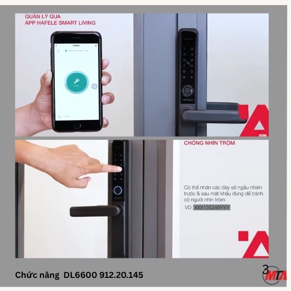 Khóa vân tay Hafele DL6600 912.20.144 cho cửa gỗ, nhôm đố nhỏ mở trượt - Ảnh 2
