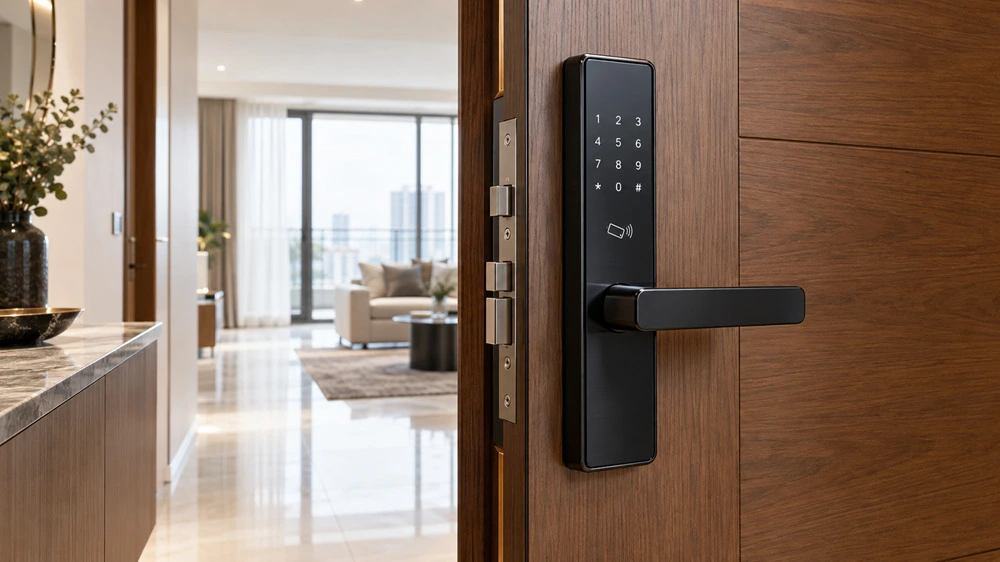 khóa mật mã thẻ từ hafele cho cửa gổ mở xoay