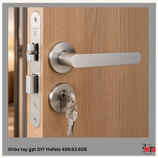 Khóa tay gạt DIY Hafele 499.63.608 màu Niken mờ – Khóa cho cửa phòng ngủ, văn phòng